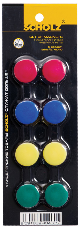 Комплект магнітів SCHOLZ (4040SCH), 20 мм., 8 шт., асорті